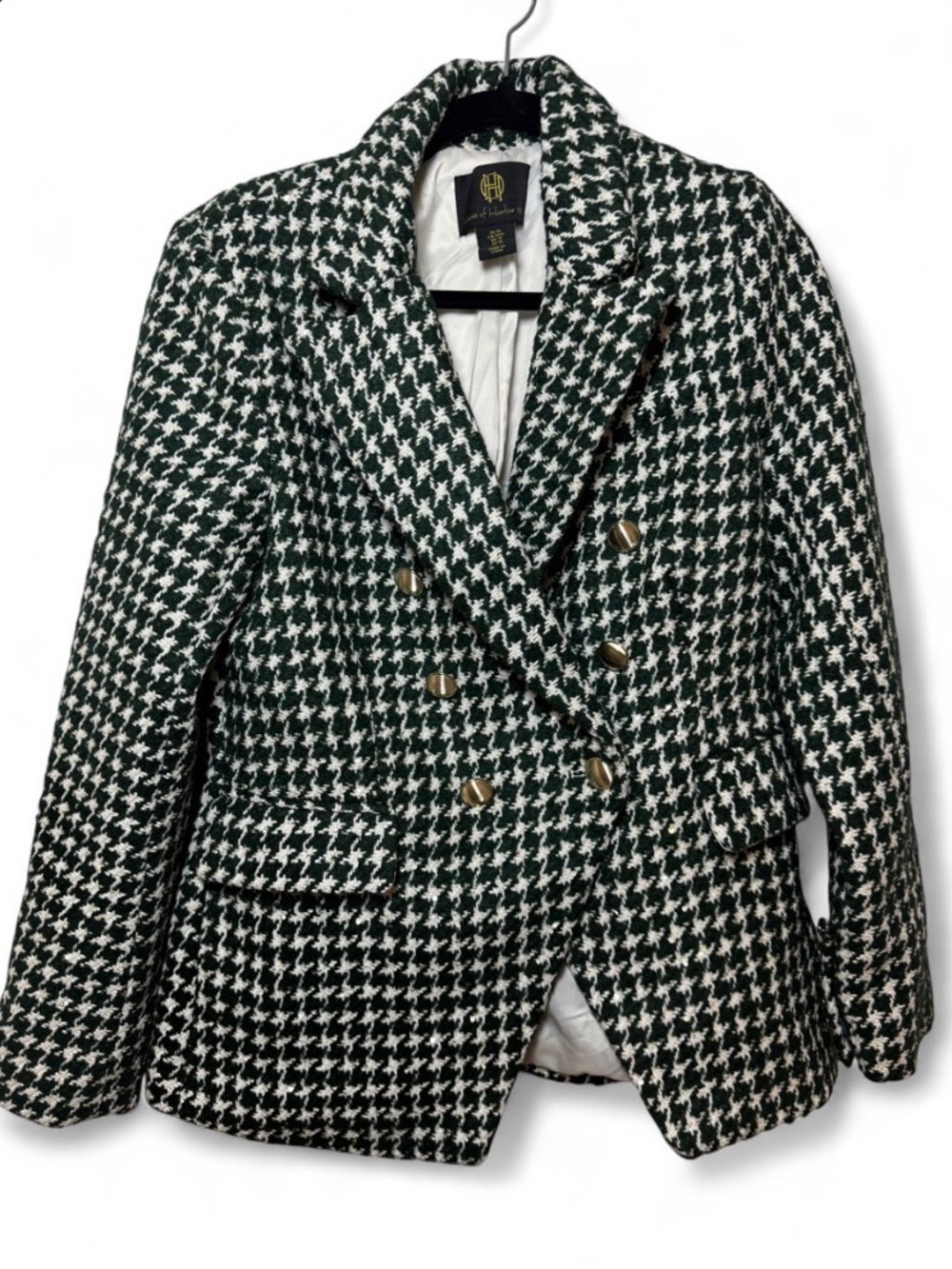 House of Harlow 1960 Green Houndstooth Double Breasted Blazer Sz M